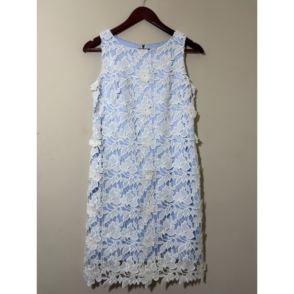 Eliza J‎ White 3D Floral Dress Over Baby Blue Dress Size 2